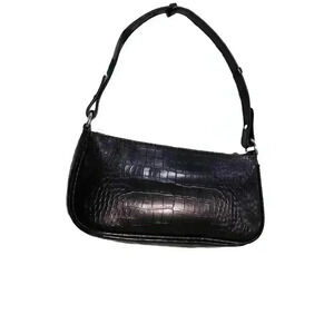 NEW elegant Black Croc-Embossed Shoulder Bag with Chain Detail